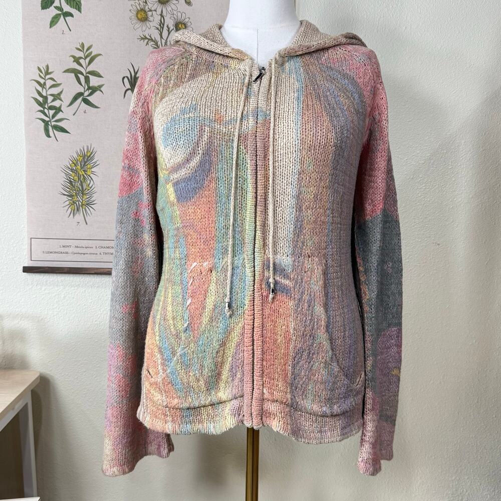 90s Y2k Knit Full Zip Hoodie Jacket Fairy Grunge Boho Coastal Cowgirl Hippie L